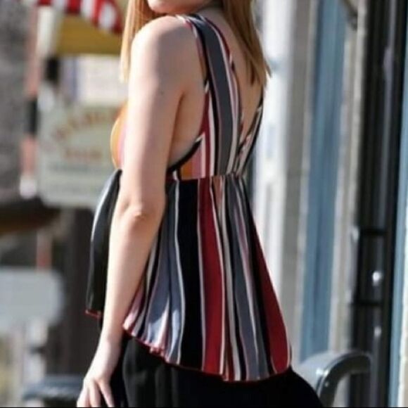 Multicolor‎ Striped Plunging Sleeveless V Neck Top - Picture 7 of 14